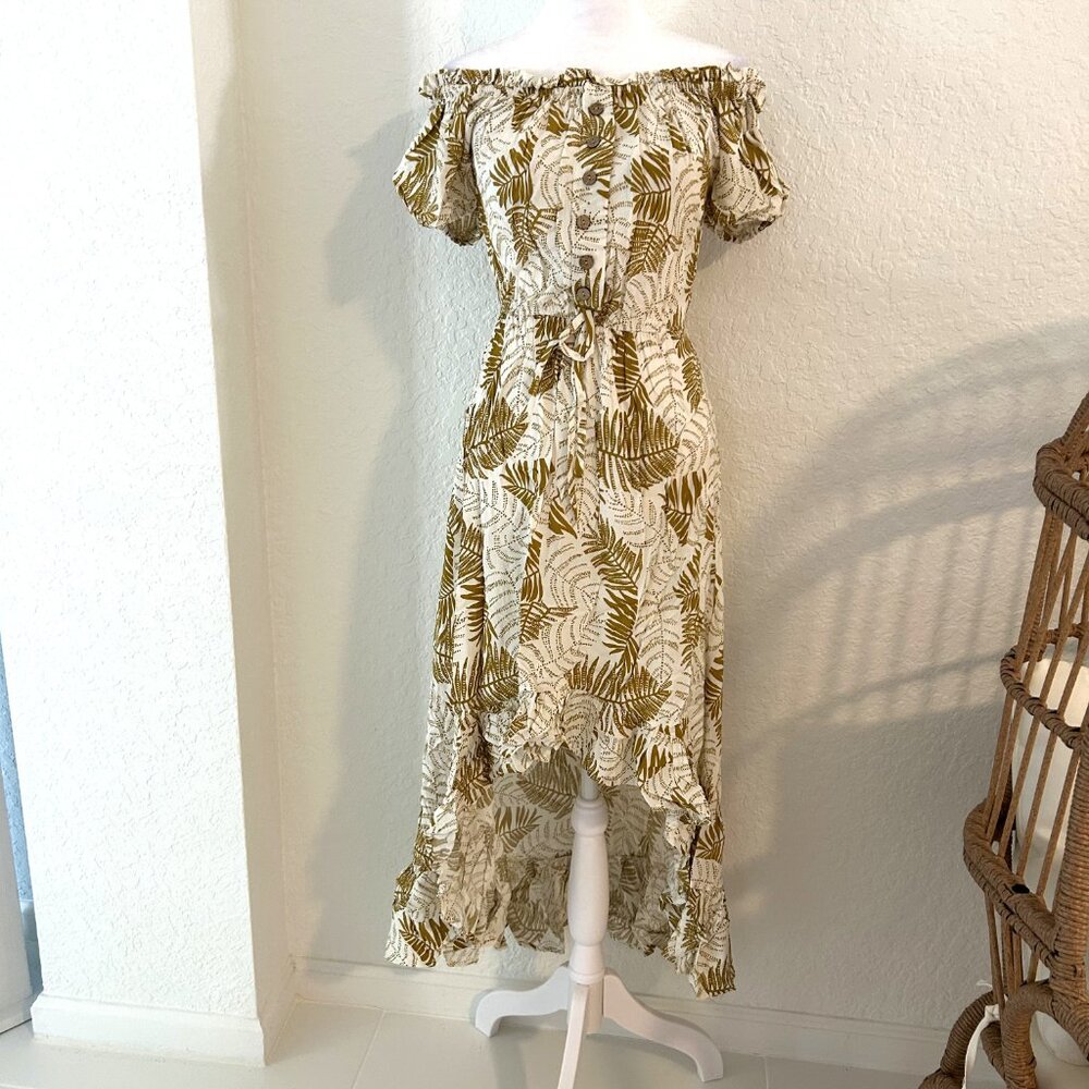 Gold Palm Leaf High Low Dress
